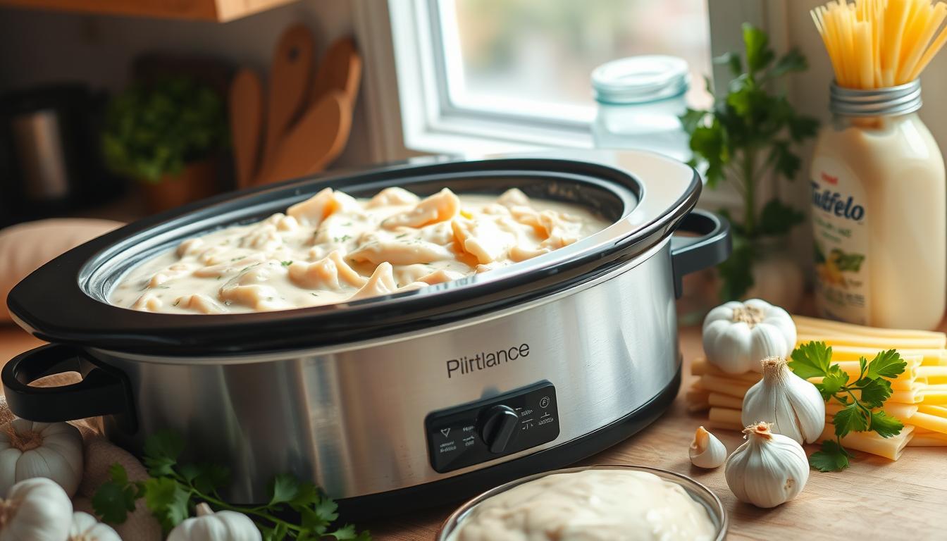 chicken alfredo crockpot with jar sauce