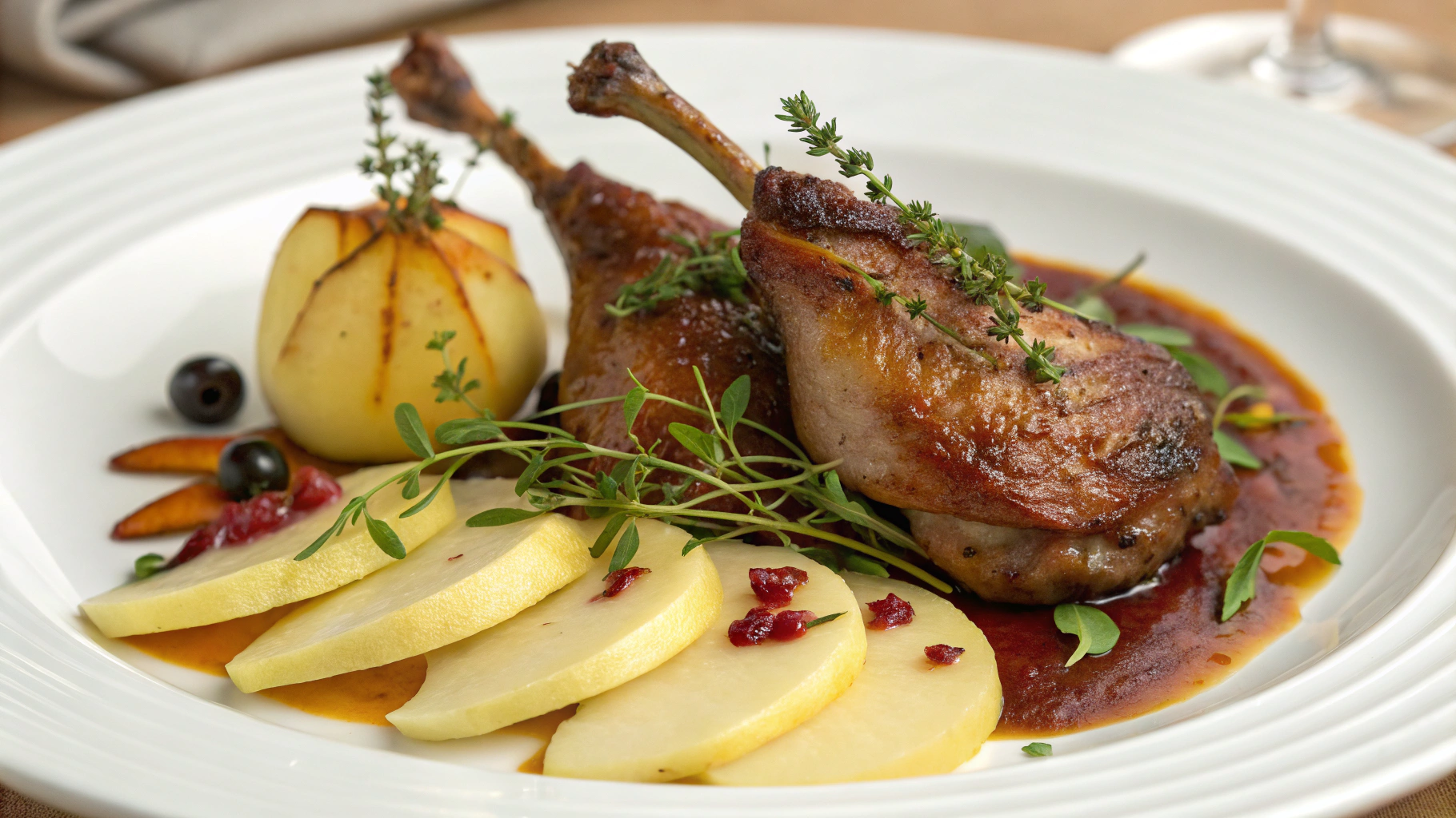 Savor Spiced Duck Legs with Pear and Swede