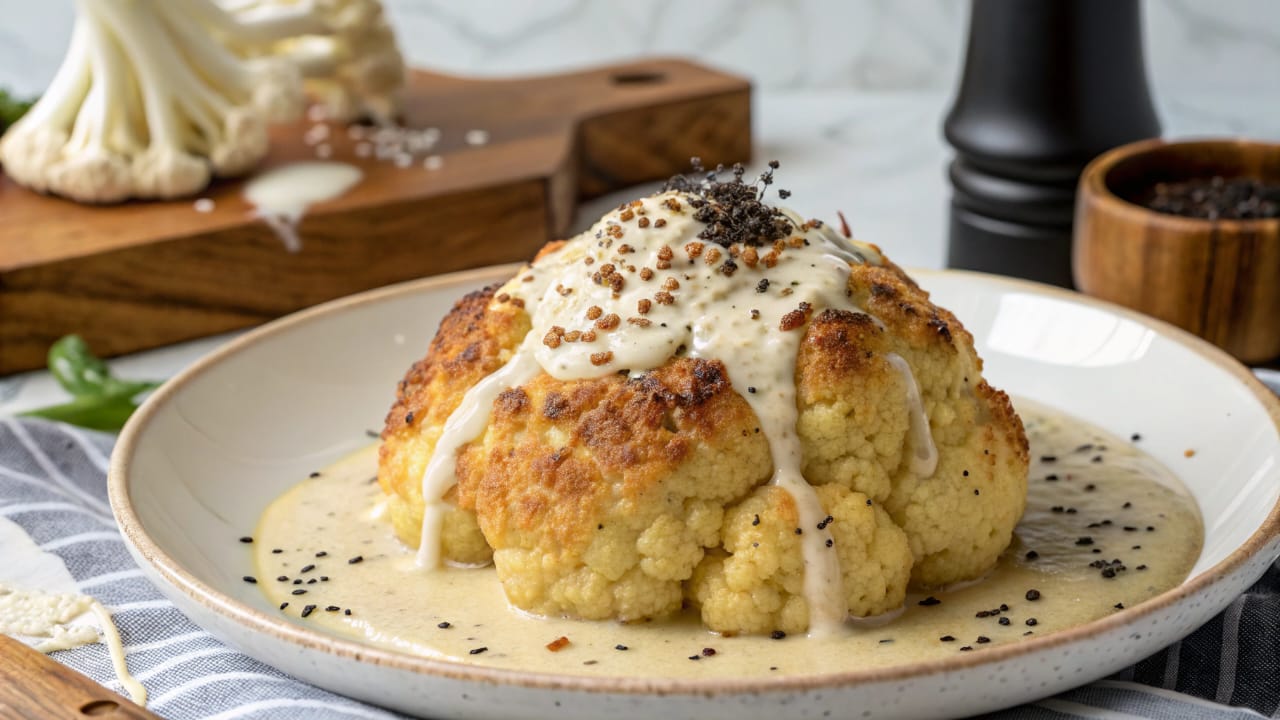 Cacio e Pepe Whole Roasted Cauliflower