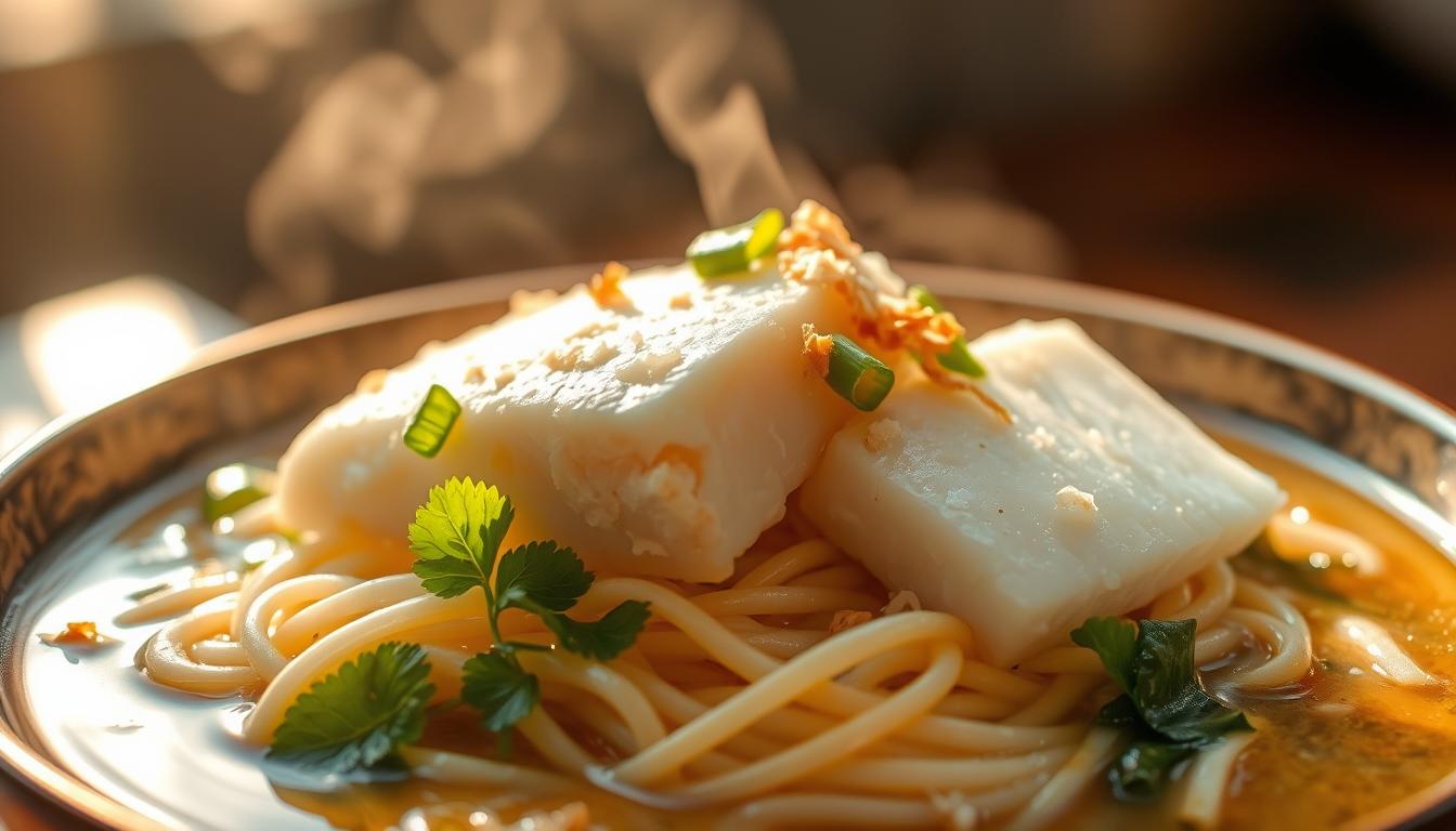 Brothy Coconut Cod with Noodles